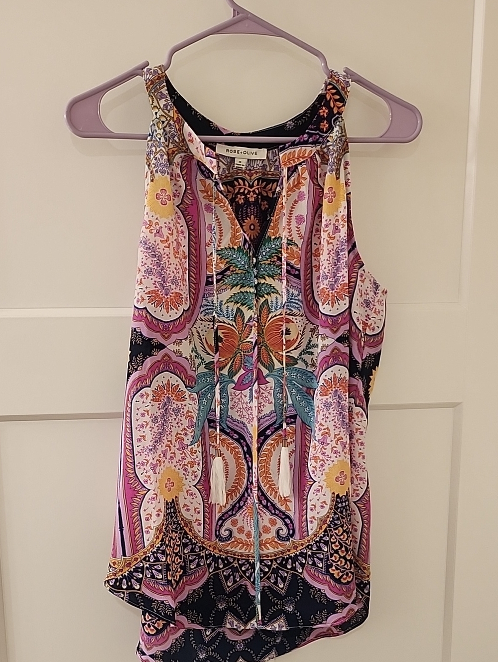 Rose & Olive Multicolor Paisley Halter Camisole with Tassel Tie